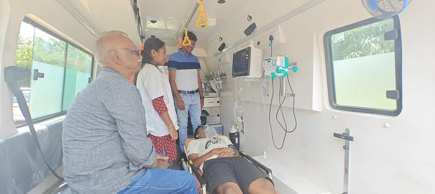 Emergency care simulation inside an ambulance
