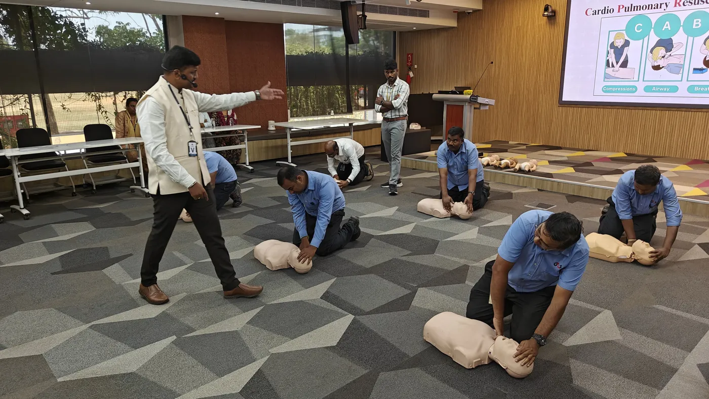 Trainees practising CPR in pairs