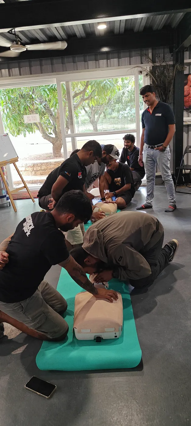 Hands-on CPR practice on a manikin