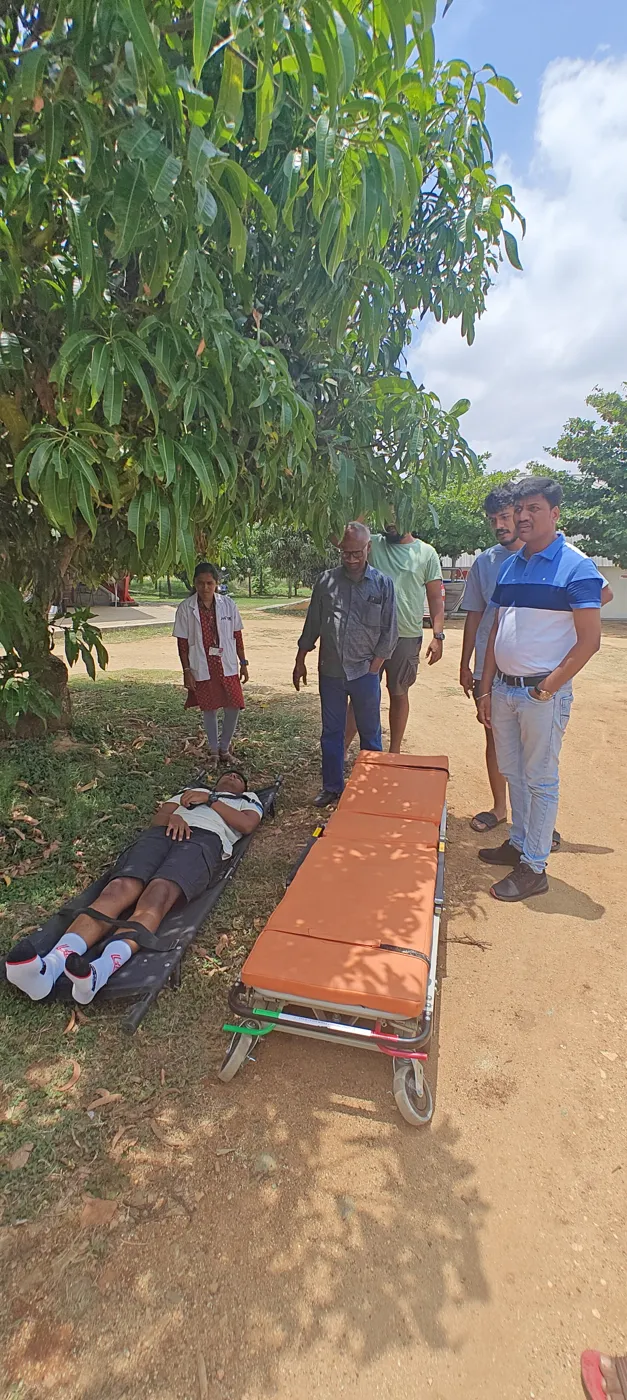 Stretcher handling practice outdoors